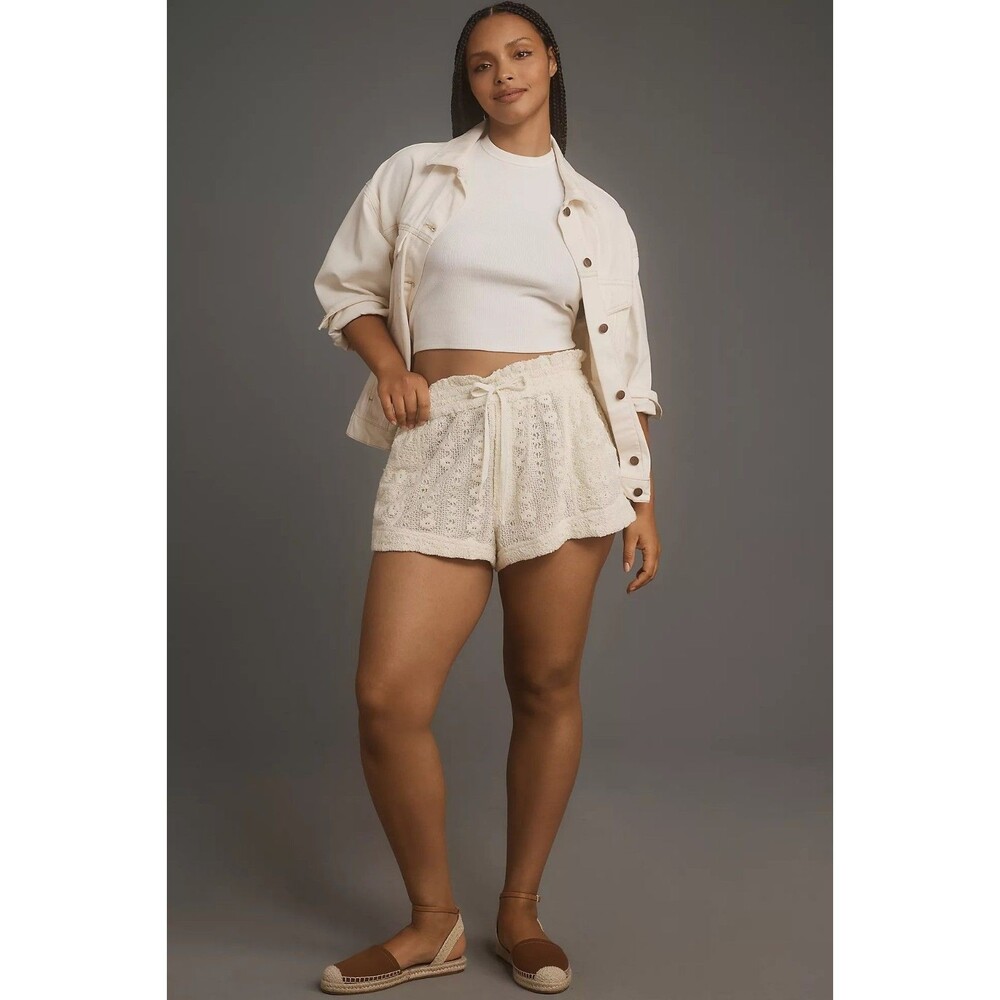 By Anthropologie Lace Tie-Waist Shorts Floral Pull-on Cotton High Rise S 289519 - Picture 4 of 9